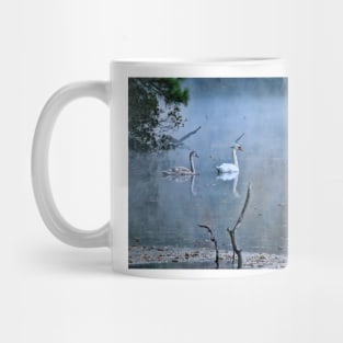 Swans on a Foggy Morning Mug